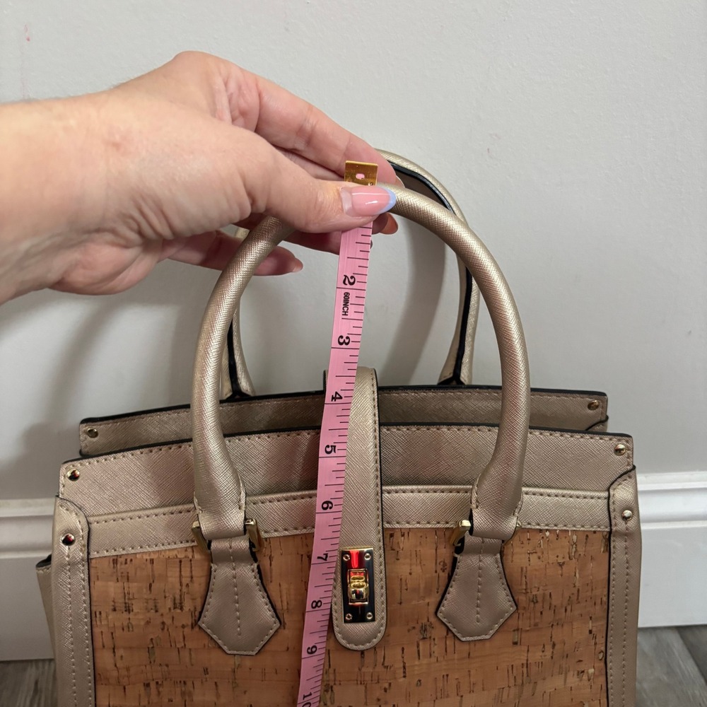 Calvin‎ Klein Satchel Bag Womens Medium Gold Cork Saffiano Trim Satchel - Picture 10 of 12